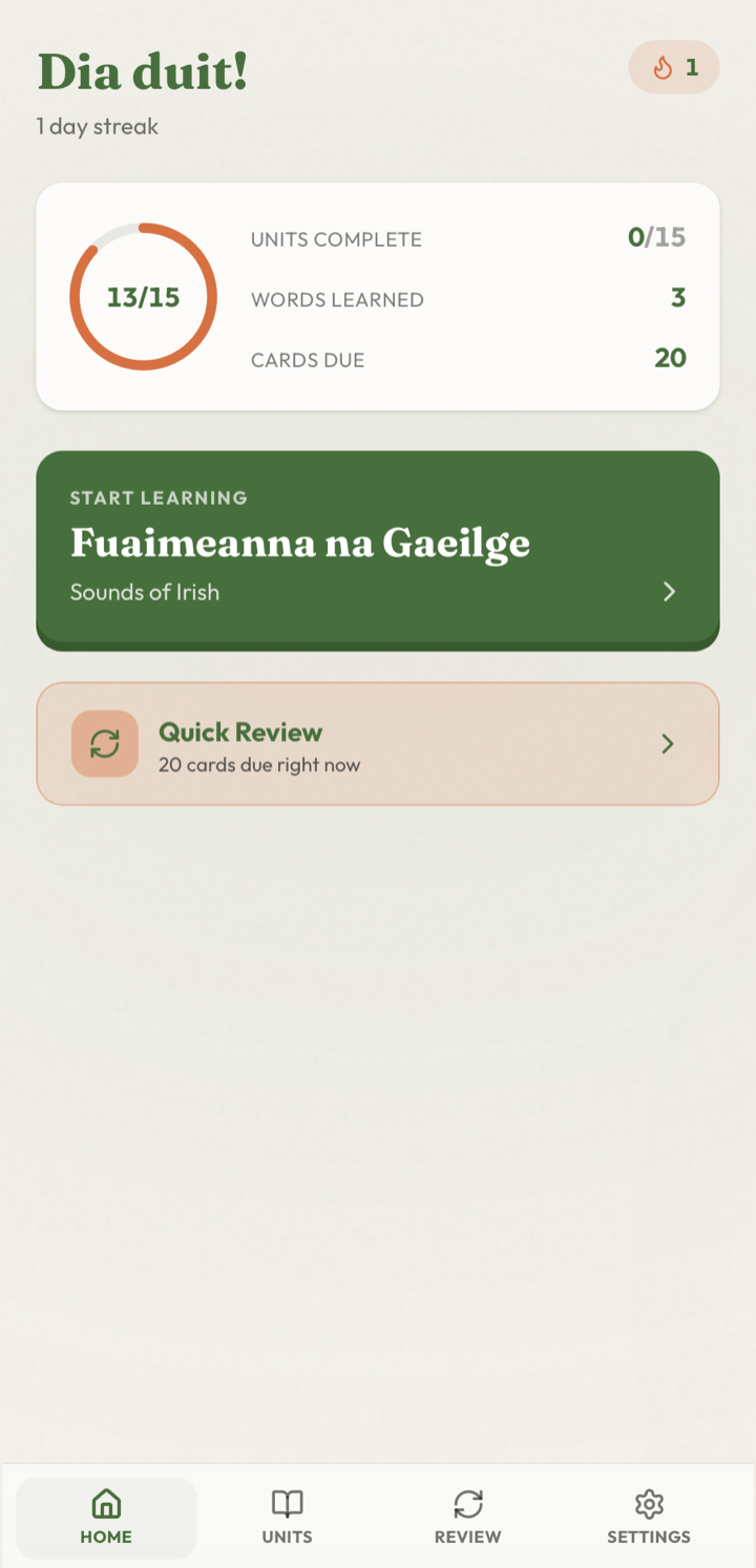 Gaeilge Go Deo — screen 1